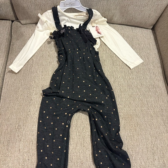 Jessica Simpson Black and Gold Polka Dot Overalls - Picture 1 of 2